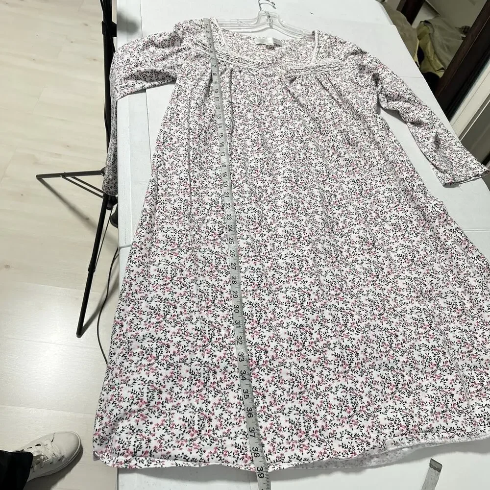 Eileen West Nightgown Small 100% Cotton Flannel Floral Pink Cottagecore Lace
